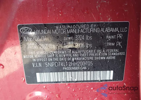 2017 Hyundai Elantra Se из США, поврежденный, VIN 5NPD74LF2HH200705